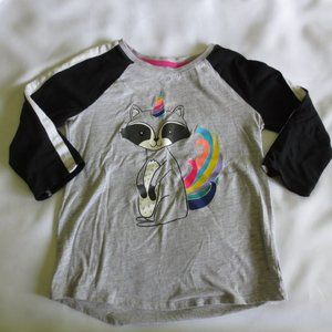 4/$14 CAT & JACK grey RACCOON unicorn 3/4-SLEEVE t-shirt TEE rainbow SIZE 8
